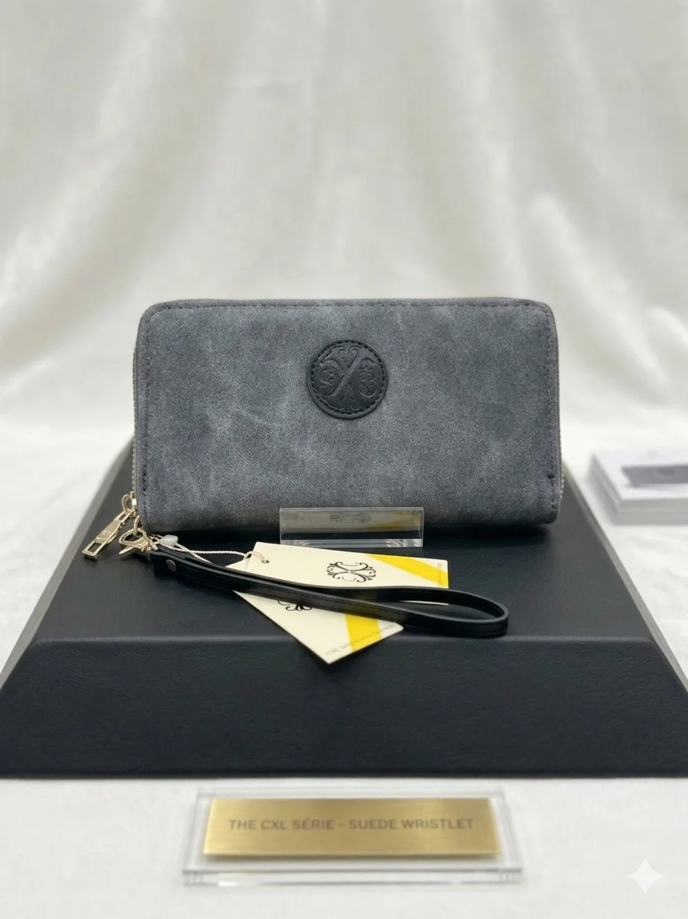 Faux Suede Wristlet Clutch - Gray